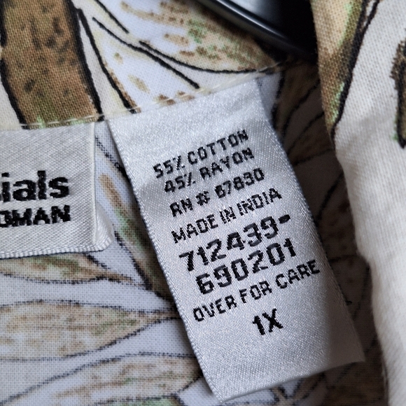 Cathy Essentials Woman Hawaiian Shirt Plus Sz1X Cotton Neutral Colors Comfy Cozy - Picture 9 of 10